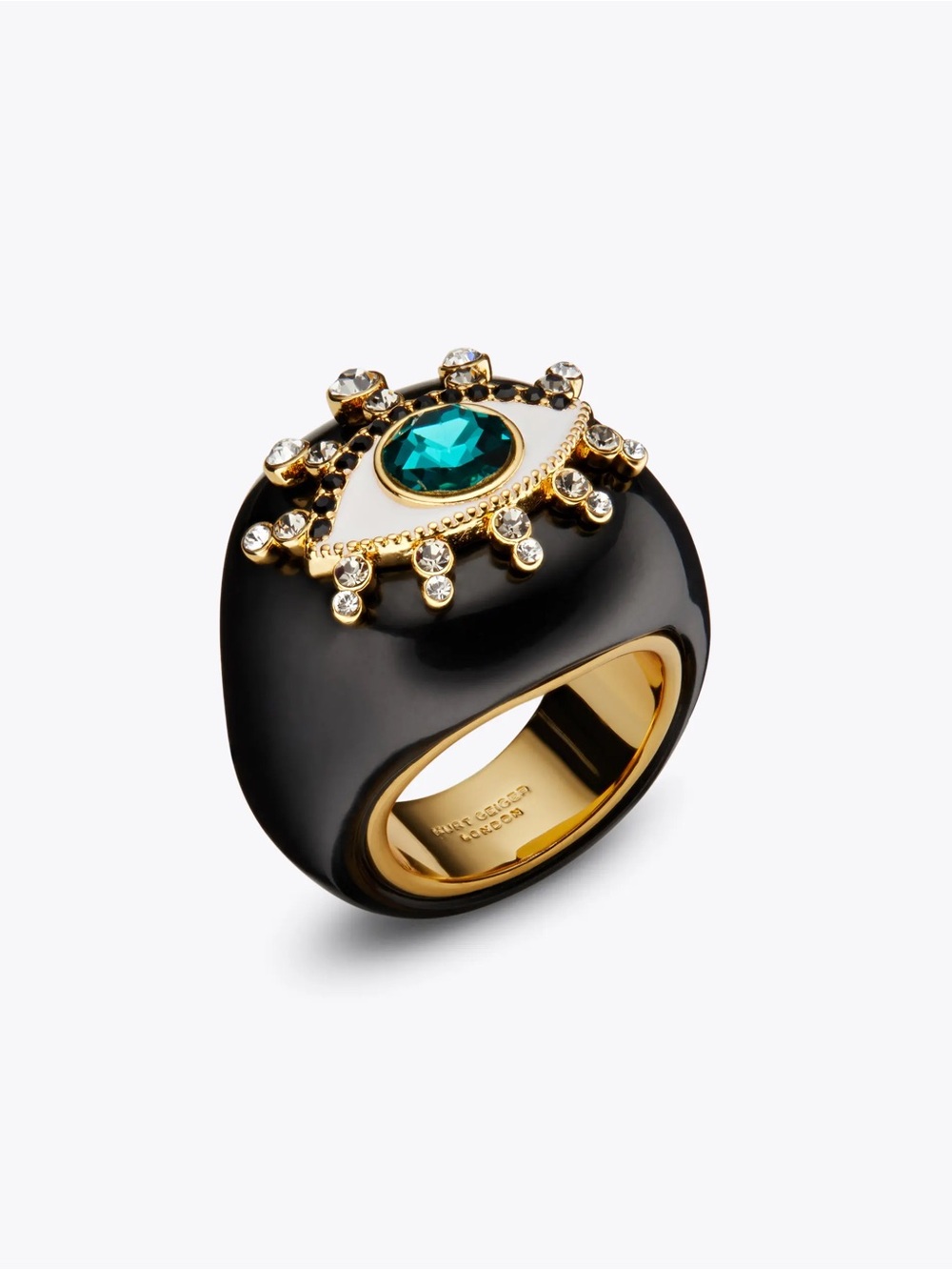 KURT GEIGER LONDON RESIN Crystals EVIL EYE RING black size S/M